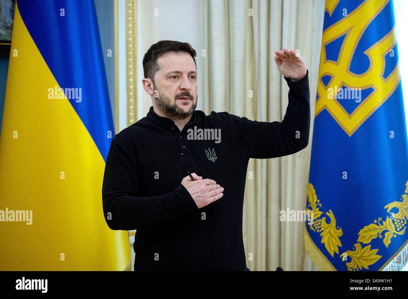President of Ukraine Volodymyr Zelenskyy speaks during a briefing, Kyiv ...
