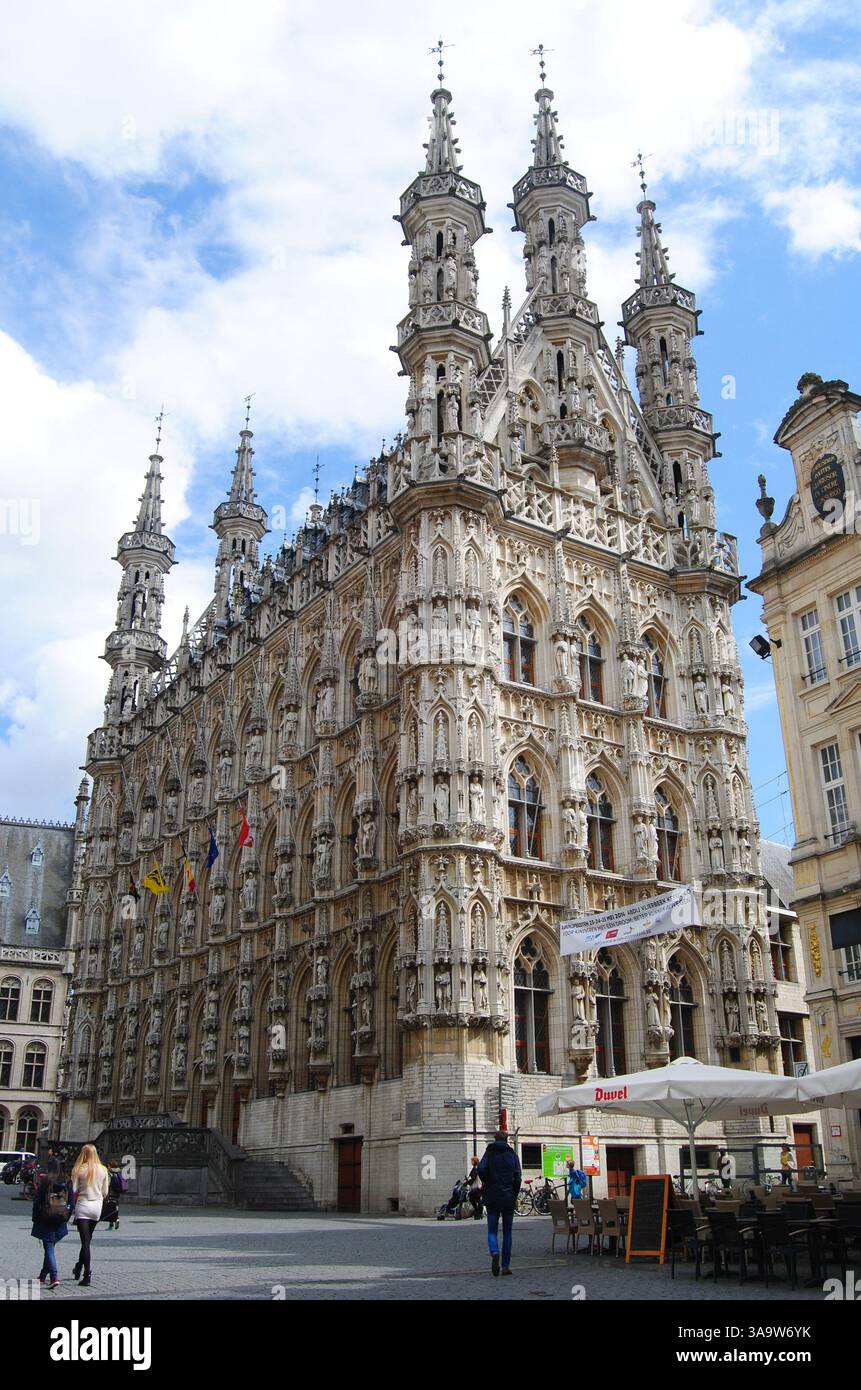 Leuven, Belgium – May 12, 2014. Leuven Town Hall (Stadhuis) building in Leuven. Located at Grote Markt, the incredible 15th-century Stadhuis is Leuven Stock Photo