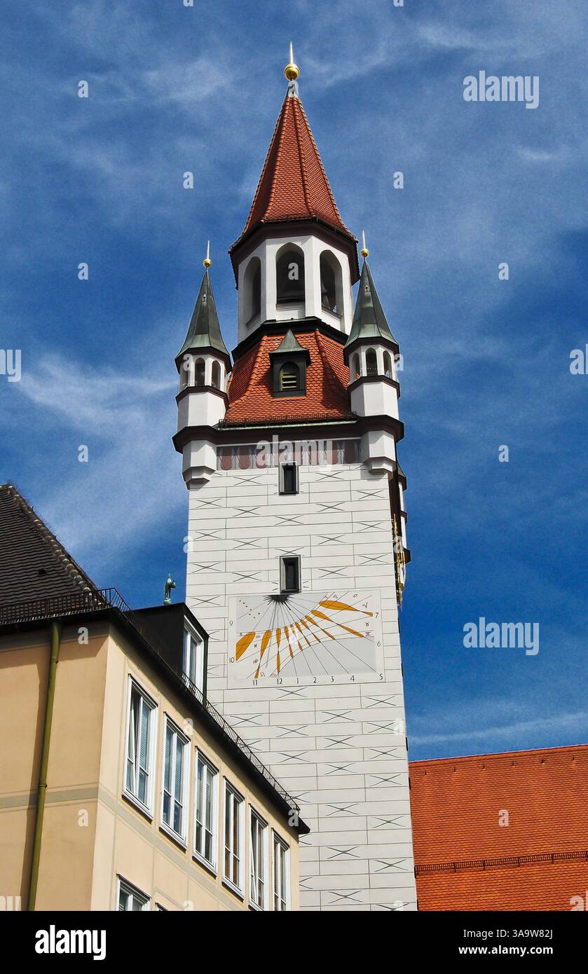 Munich, Germany – April 30, 2012. Tower of the Old Town Hall (Altes Rathaus) building in Munich. The building now houses a toy museum. Stock Photo