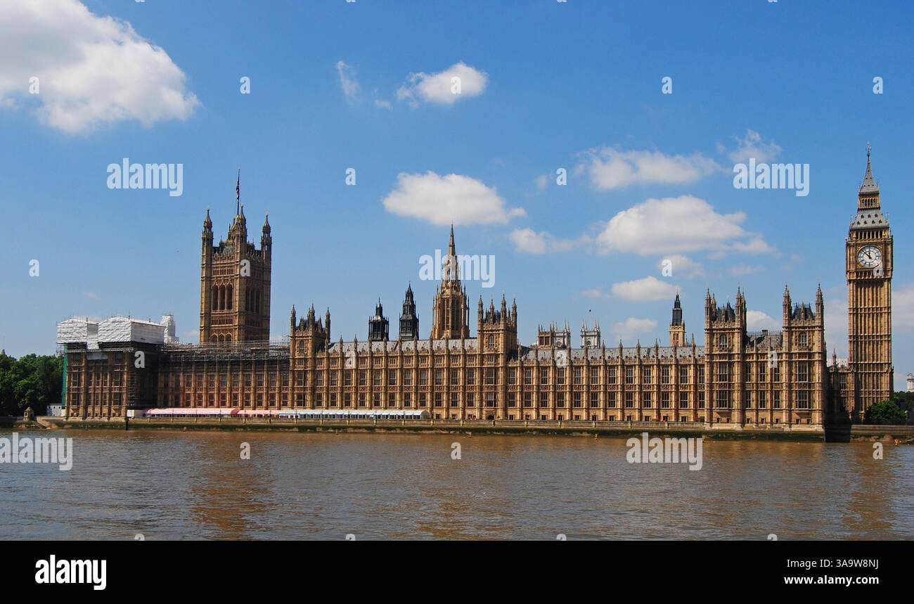 London, Great Britain – June 21, 2014. The Palace of Westminster, the meeting place of the Parliament of the United Kingdom, in London, England. Stock Photo