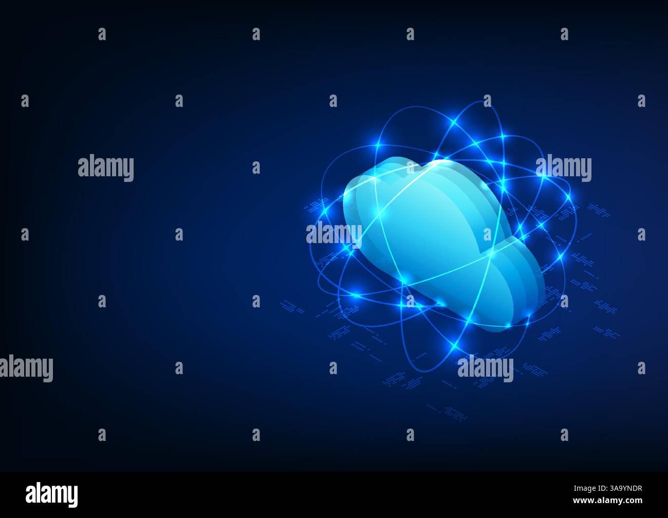 Cloud computing technology background with circuit lines around it, representing the technology of electronic data storage via the Internet, which has Stock Vector