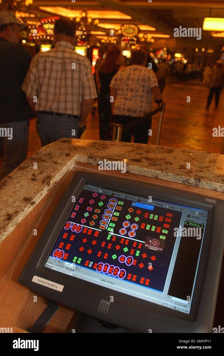 A computer shows seating availability the Thunder Valley Casino's Festival Around the World Buffet Thursday, July 3, 2003. Patrons can make a reservation on the computer, get an approximate waiting time and play in the casino while they wait for a table. The computer system creates more efficient seating. The Sacraemnto Bee /  Randy Pench  /ZUMA Press Stock Photo