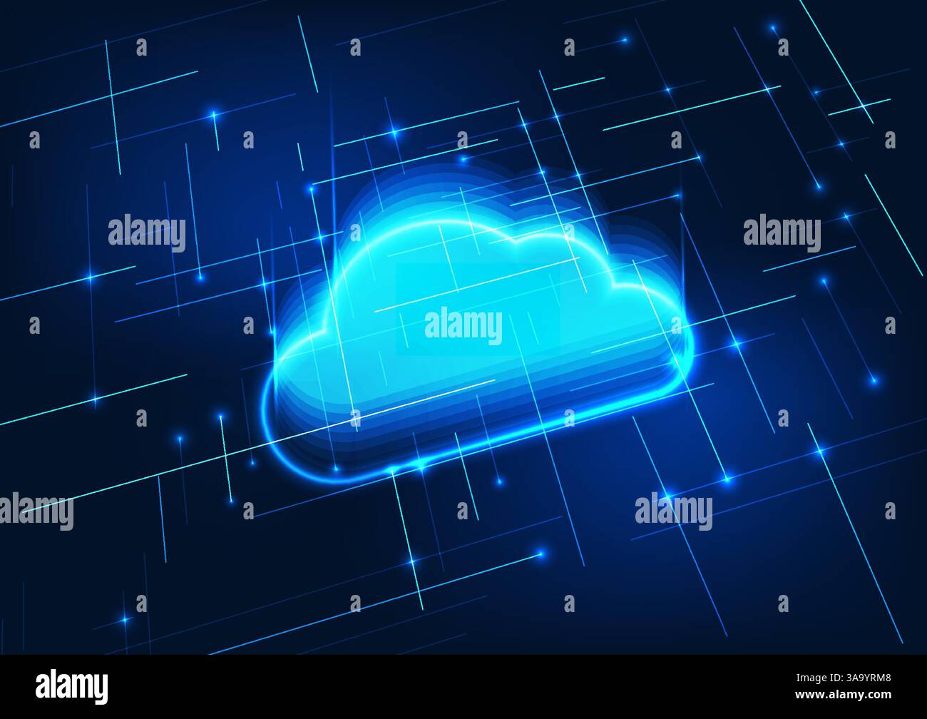 Cloud computing technology background. Layered clouds represent electronic data storage technology over the Internet, with data center infrastructure Stock Vector
