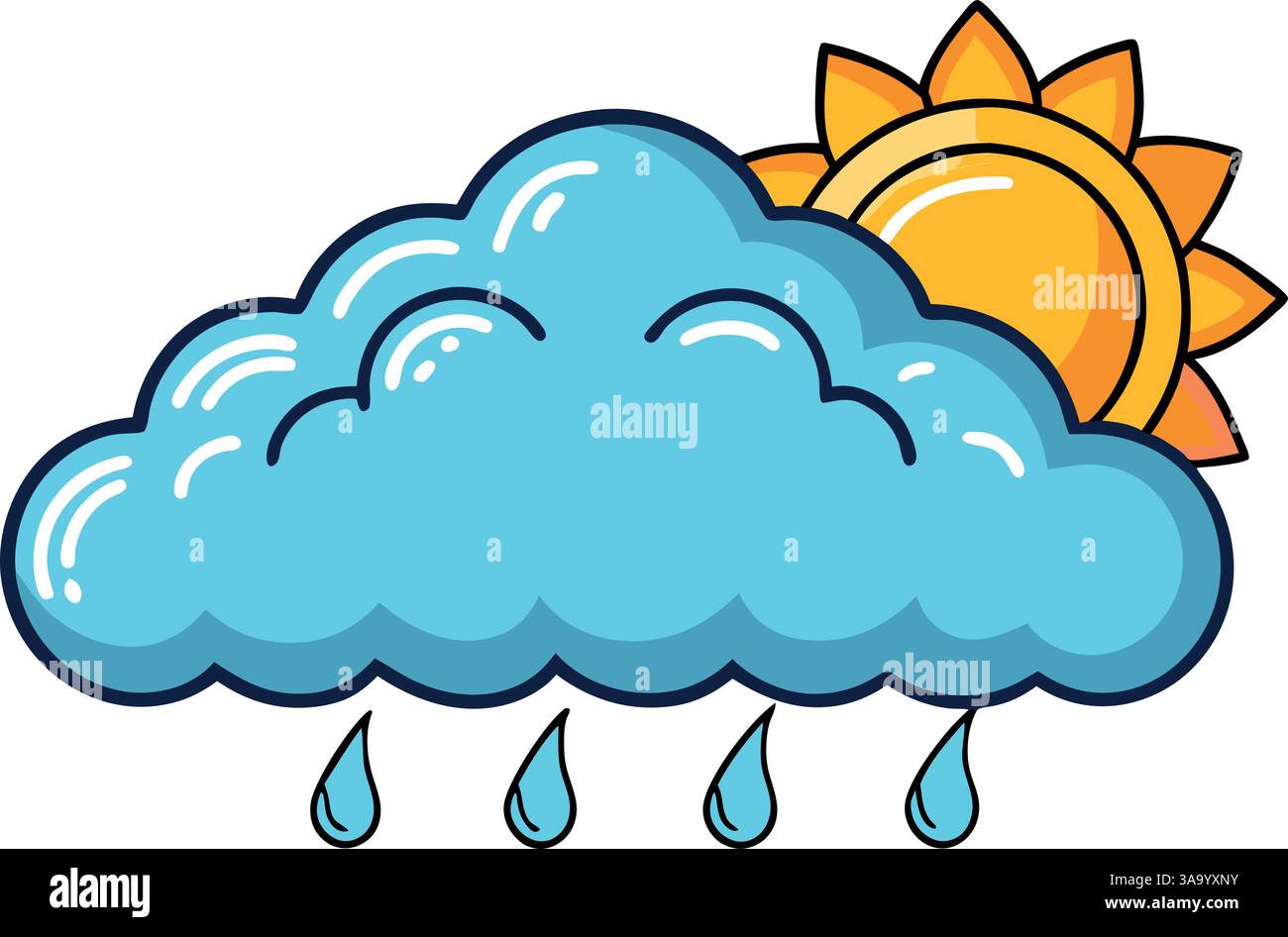 Blue cloud with rain and sun vector illustration Stock Vector Image ...