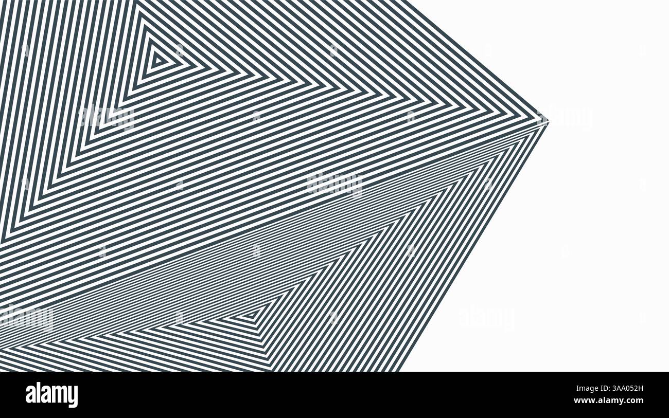 Abstract striped background. Pattern with optical illusion. Triangle shape with lines. Cover design template. Vector illustration for presentation, ba Stock Vector