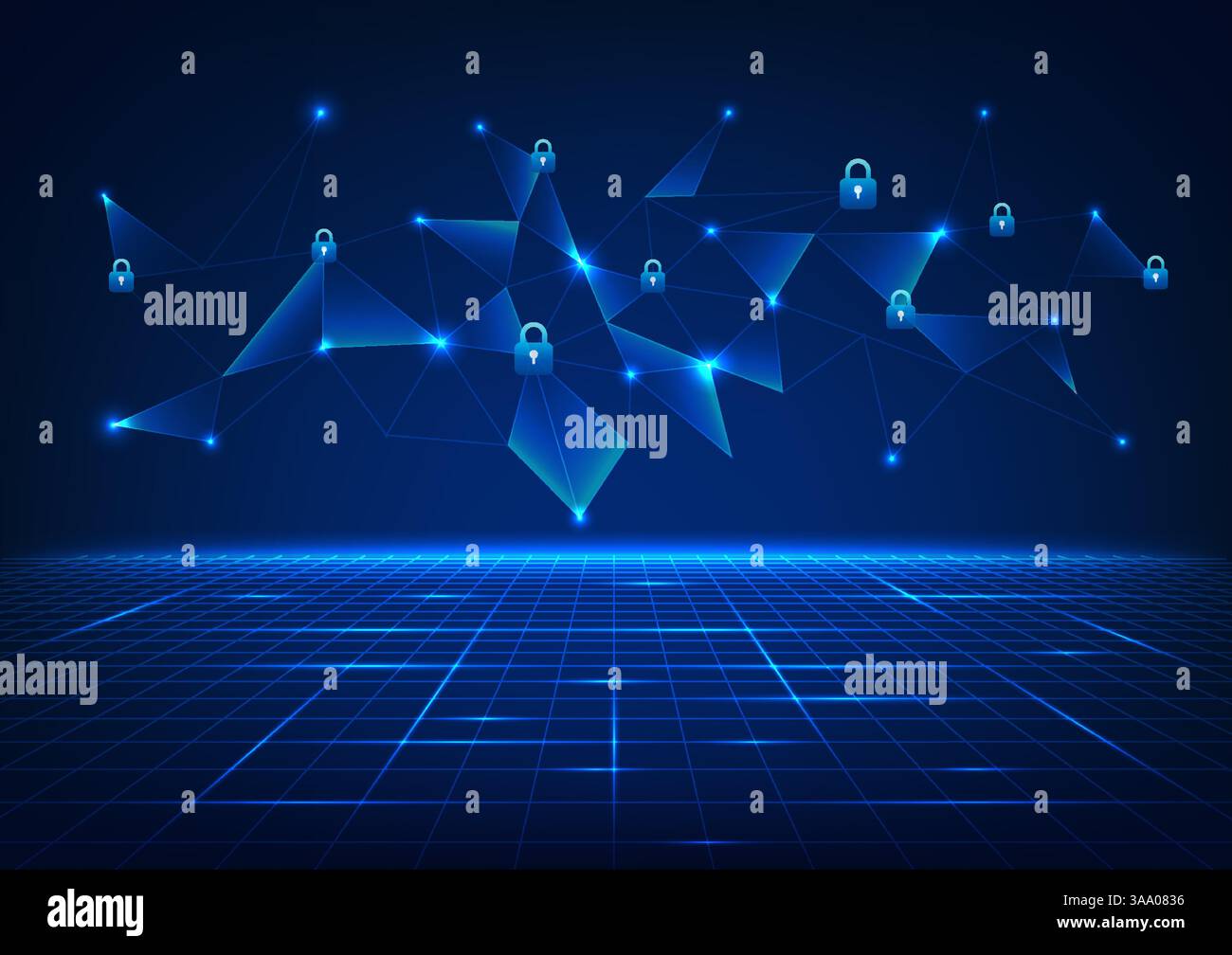 Security technology background. Connected lines with locks, represent network protection systems, hacking and virus protection. Protect important data Stock Vector