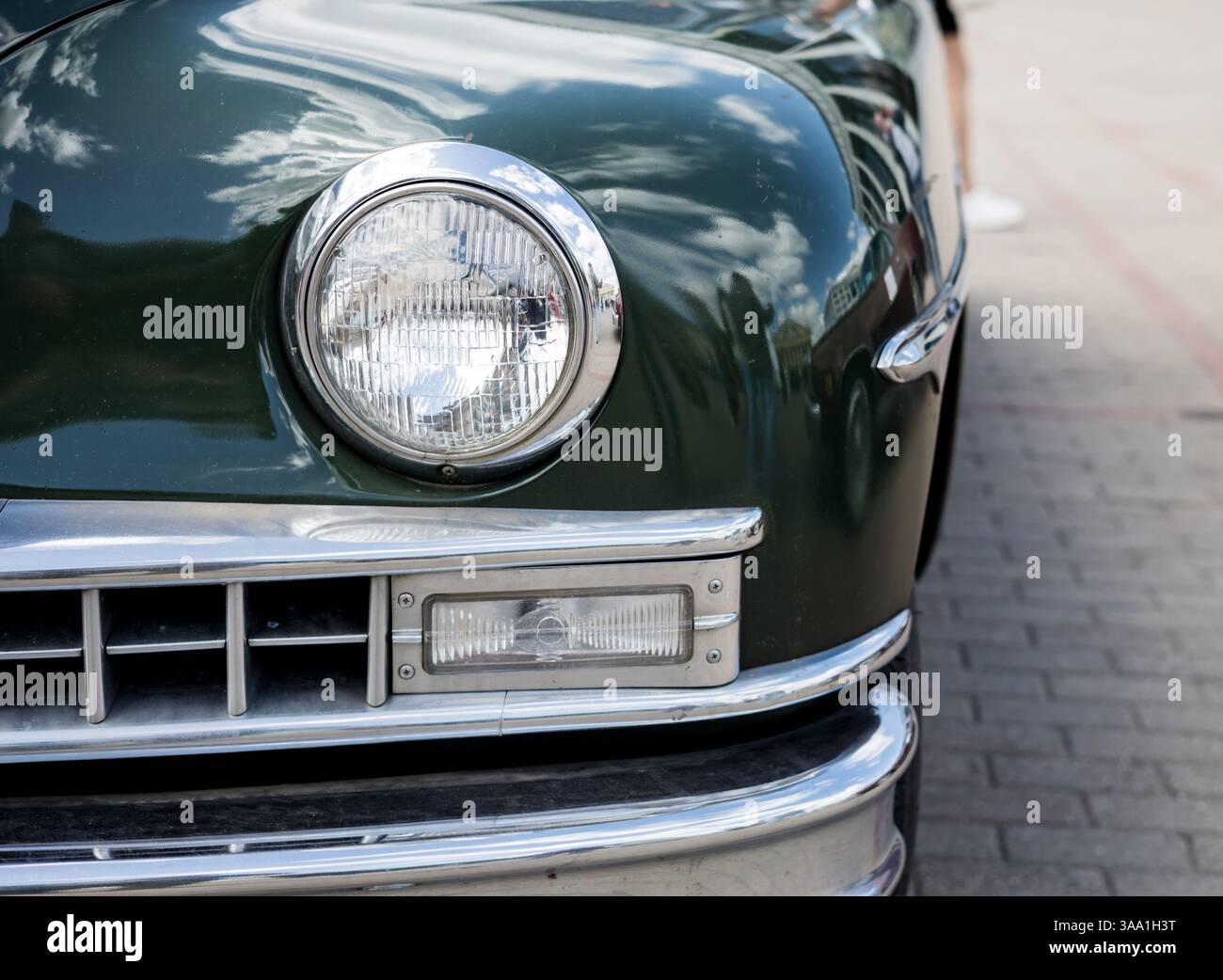 Round headlight vintage car. oldfashioned retro