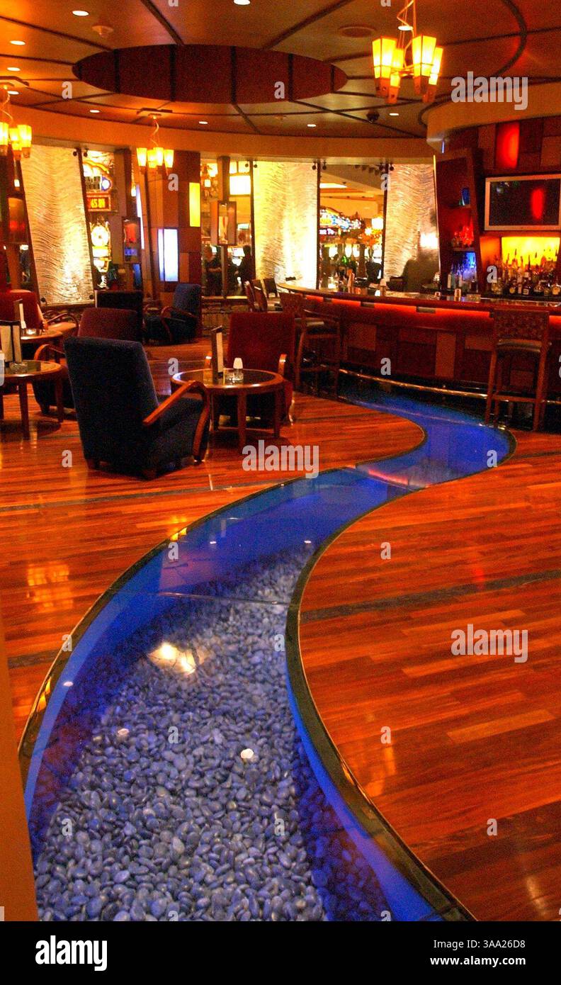 For the dining column in this Sunday's (11/ 16/ 03) Ticket at Austin's Steakhouse in Thunder Valley Casino 1200 Athena Ave, Lincoln, CA. The Lounge with stream in floor.  The Sacramento Bee Erhardt Krause November 10, 2003/ZUMA Press Stock Photo