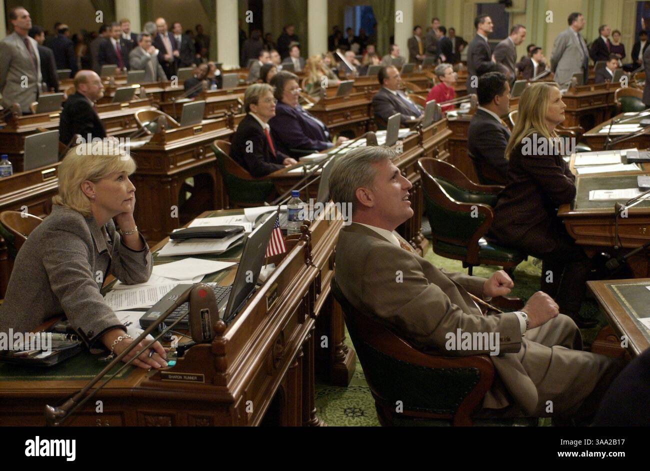 Republican Assembly members Sharon Runner and Kevin McCarthy watch the ...