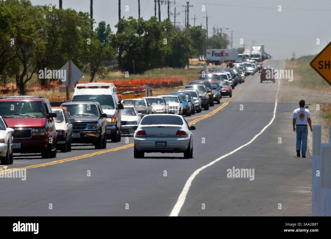 For Zones  Traffic surrounding the area of the new Thunder Valley Casino near Lincoln was at a near standstill for most of the first day of operation for the new Indian gaming facility, Monday, June 9, 2003.  This view is looking south on Industrial Blvd.  Many businesses along the road were also affected as delivery trucks had a hard time gaining access or leaving the area.  Sacramento Bee/  Jay Mather  /ZUMA Press Stock Photo
