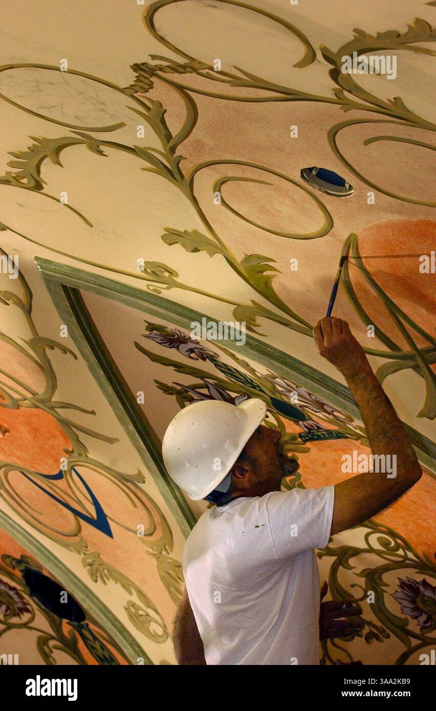 Dennis Hopper with KHS&S Contractors hand paints a section of the ceiling at the Thunder Valley Casino, just one of many custom touches that add to the beauty of the casino. May 16, 2003. Sacramento Bee/  Lezlie Stering/ZUMA Press Stock Photo