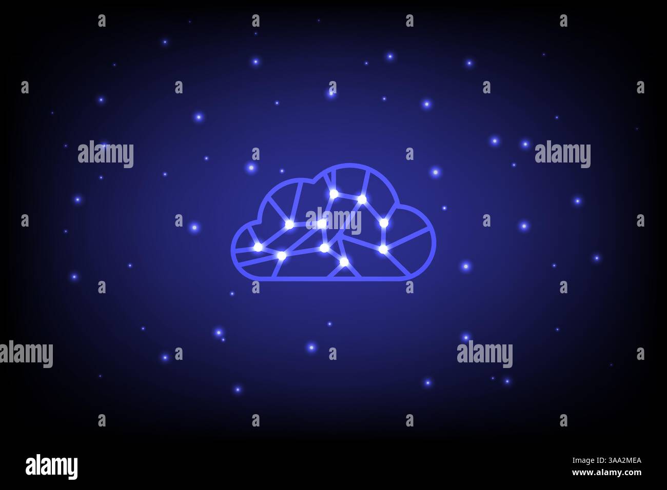 Abstract Technology cloud Network Connection Neon Dots and star. Vector Illustration Stock Vector