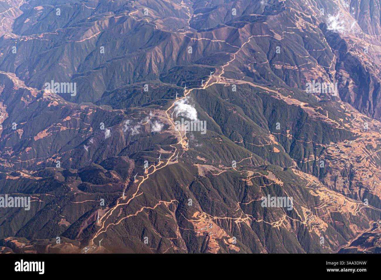 Taihangshan, aerial view. The mountain range in China, which is located on the eastern edge of the Loess Plateau in the provinces of China, Shaanxi an Stock Photo