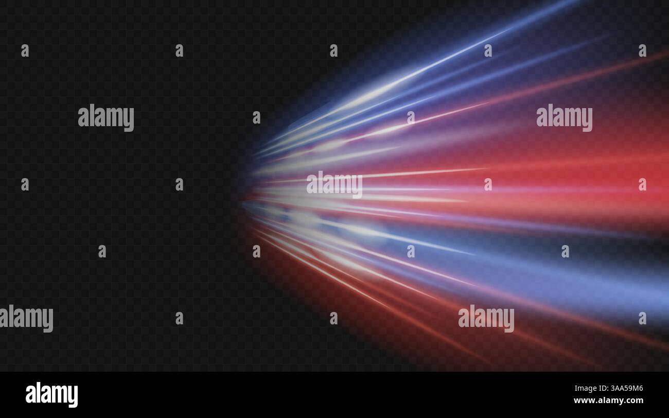 Vibrant, glowing light trails in striking red and blue colors creating ...