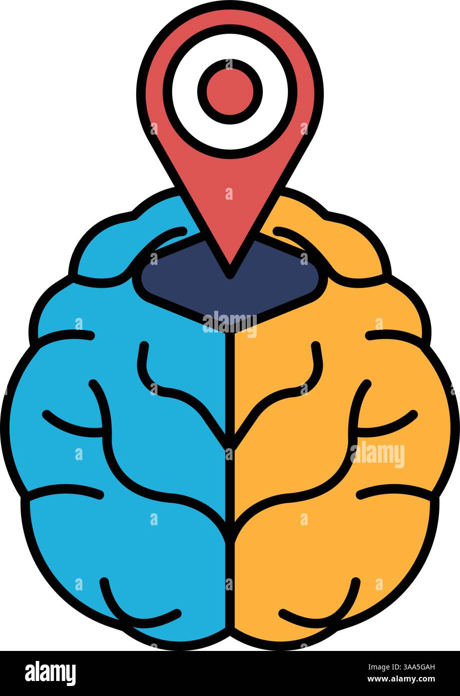 A Brain With A Red Dot In The Middle The Brain Is Split Into Two