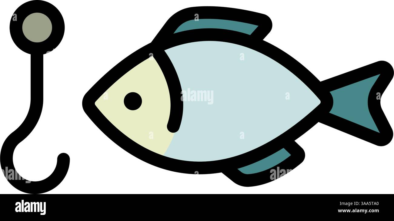 Fish with hook color icon. Fishing symbol. Fish sign on white, icon for ...