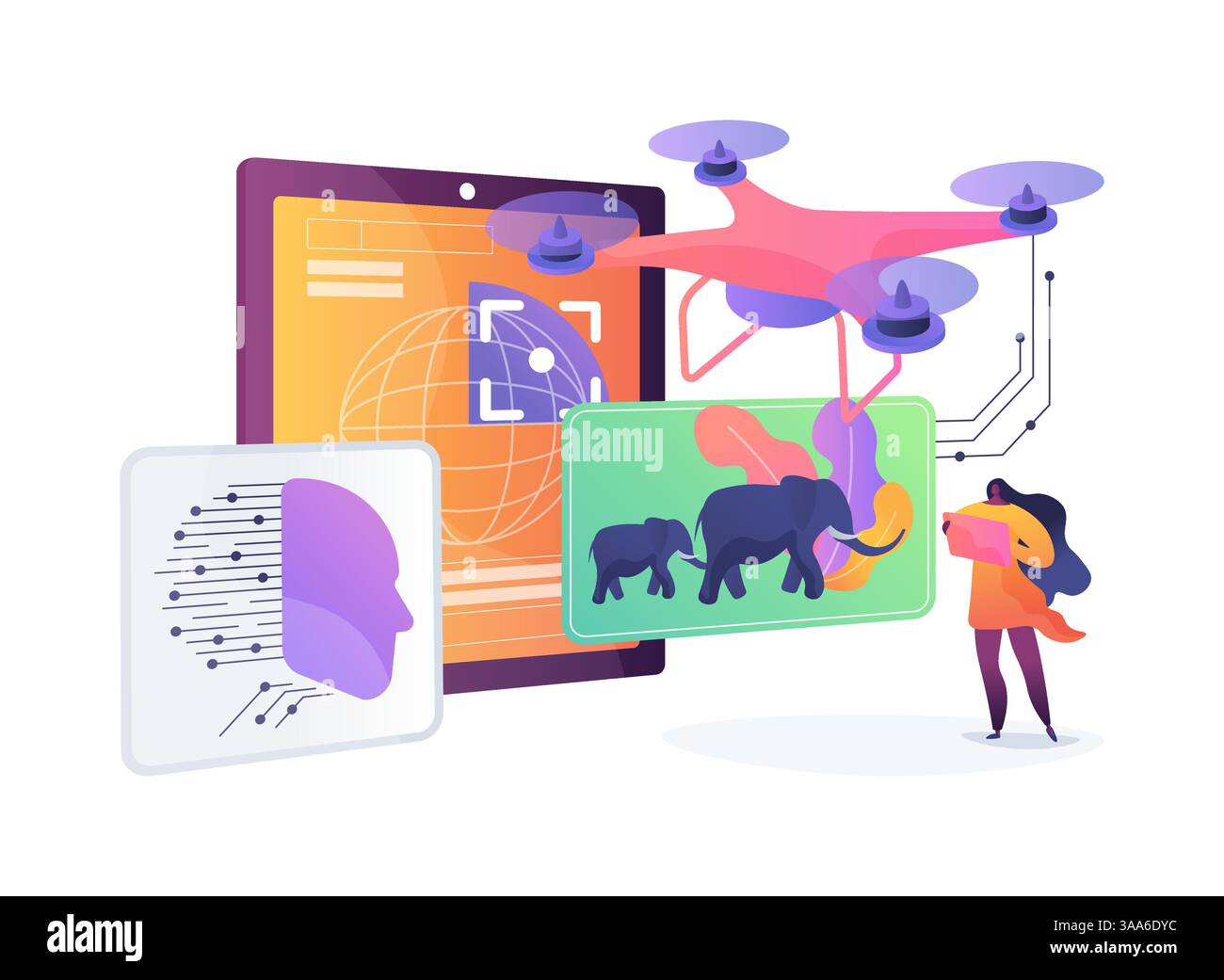 Monitoring Abstract AI Environmental Monitoring Drones abstract concept vector illustration ...