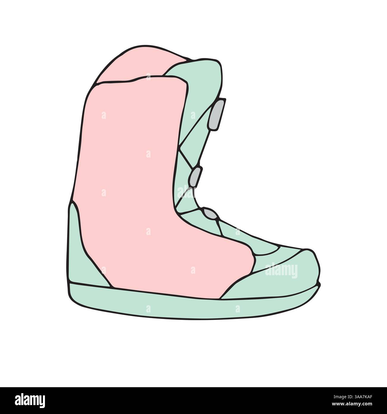 Vector hand drawn sketch doodle colored snowboard boot isolated on white background Stock Vector