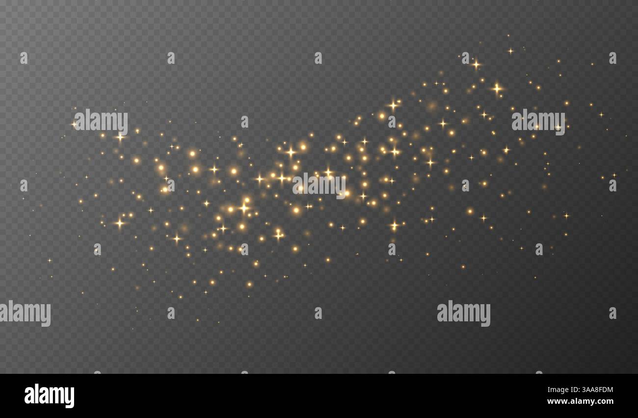 Golden sparkling stars, shiny particles light effect, transparent ...