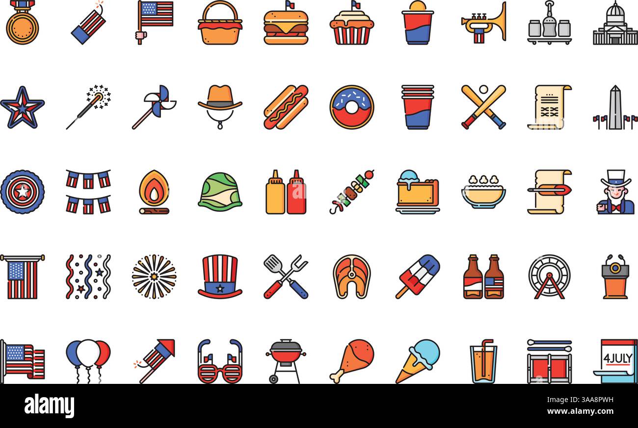 Th of july icons High-Quality Vector Icons Collection with Editable Stroke. Ideal for Professional and Creative Projects Stock Vector