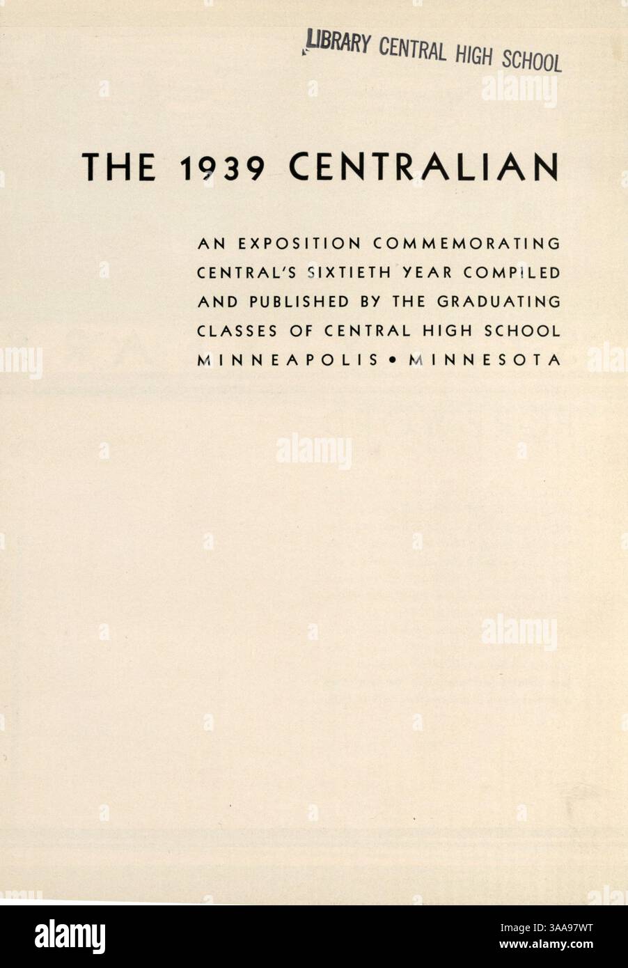 The 1939 Central High School yearbook, 'Centralian,' documents students