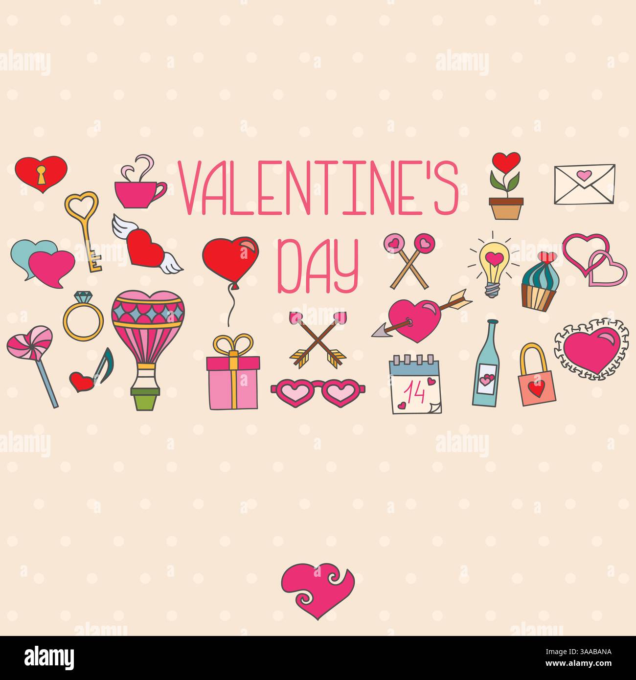 Valentines day  decorations. Hand drawn vector elements Stock Vector