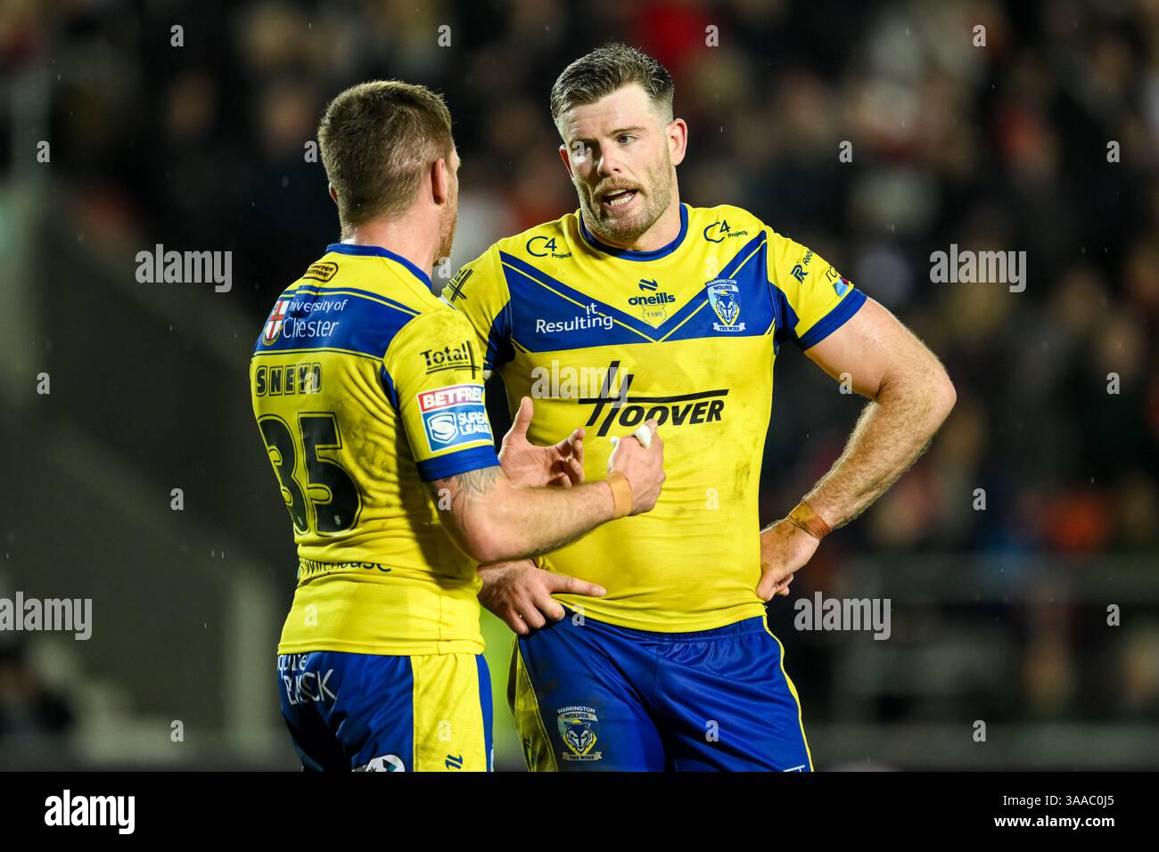 ST. HELENS, ENGLAND - 28 MARCH 2025: Marc Sneyd of Warrington Wolves ...