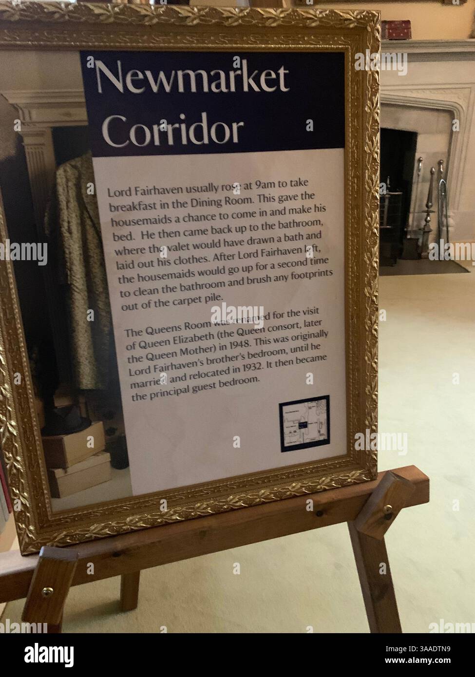 Anglesey Abbey Cambridgeshire UK England hall dog lights stand pictures carpets carpet decorations library Mary Queen of Scots Henry the eighth - Smartphone Captured Stock Image