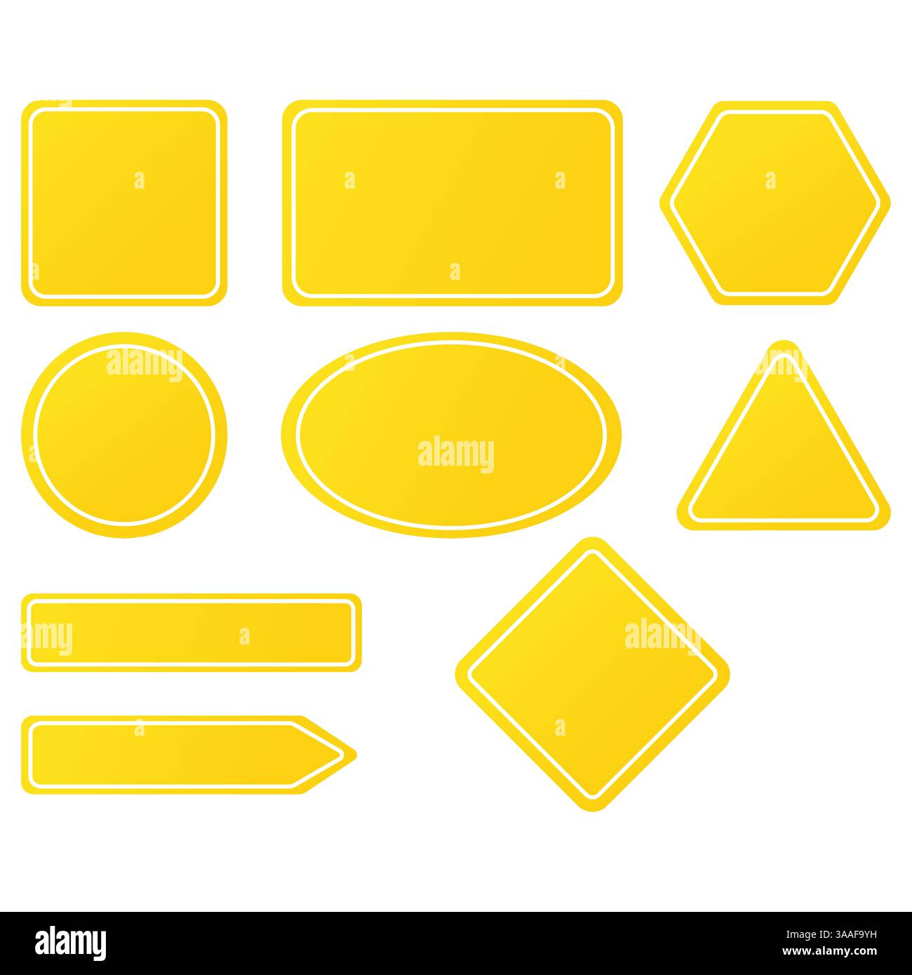 Yellow shape set. Vibrant geometric forms. Smooth color outline. Vector blank collection. Stock Vector