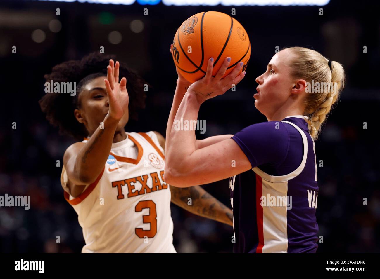 Hailey Guard TCU guard Hailey Van Lith, right, looks to shoot over Texas guard Rori ...