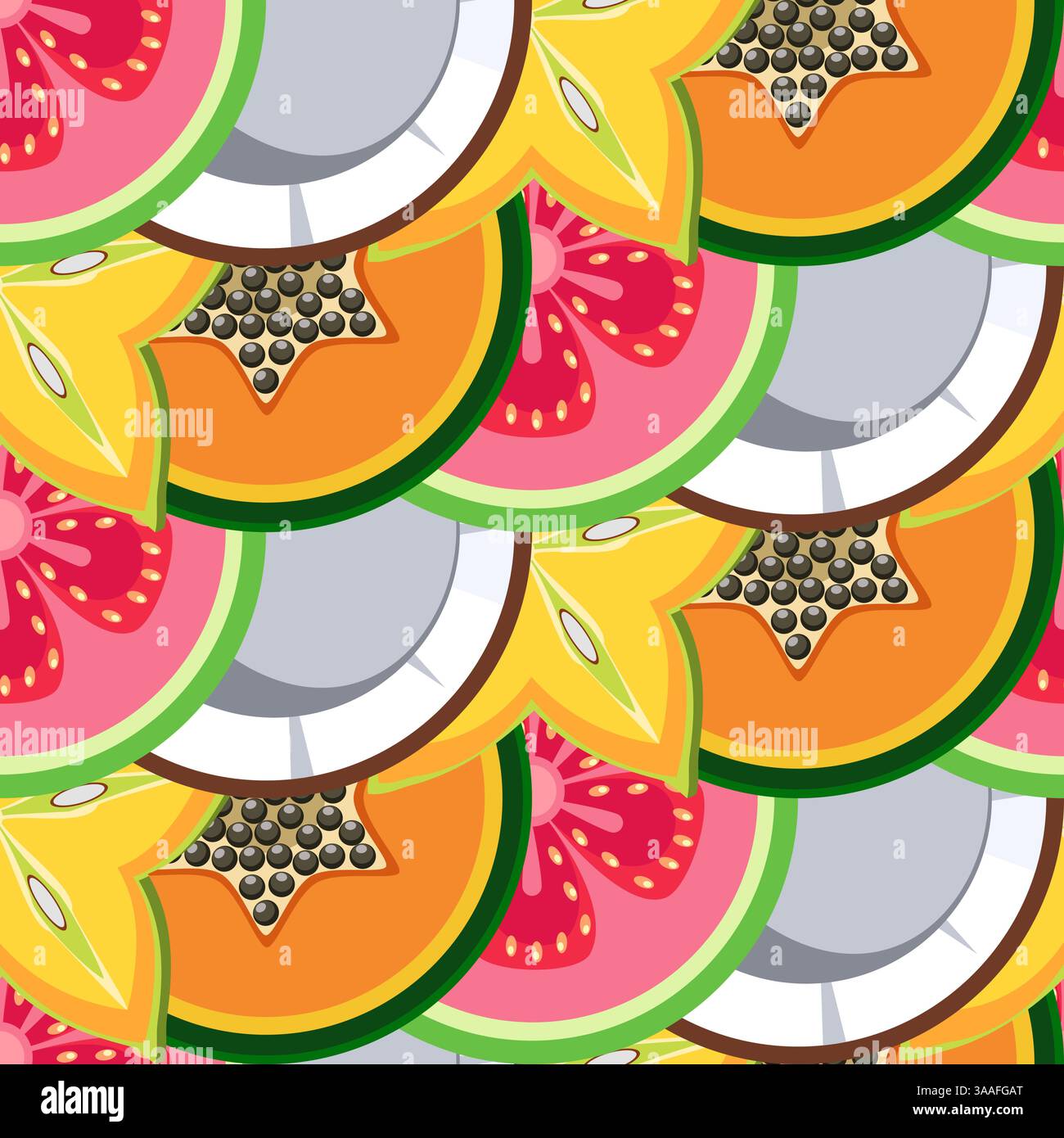 Exotic fruits seamless pattern with slices vector illustration Stock Vector