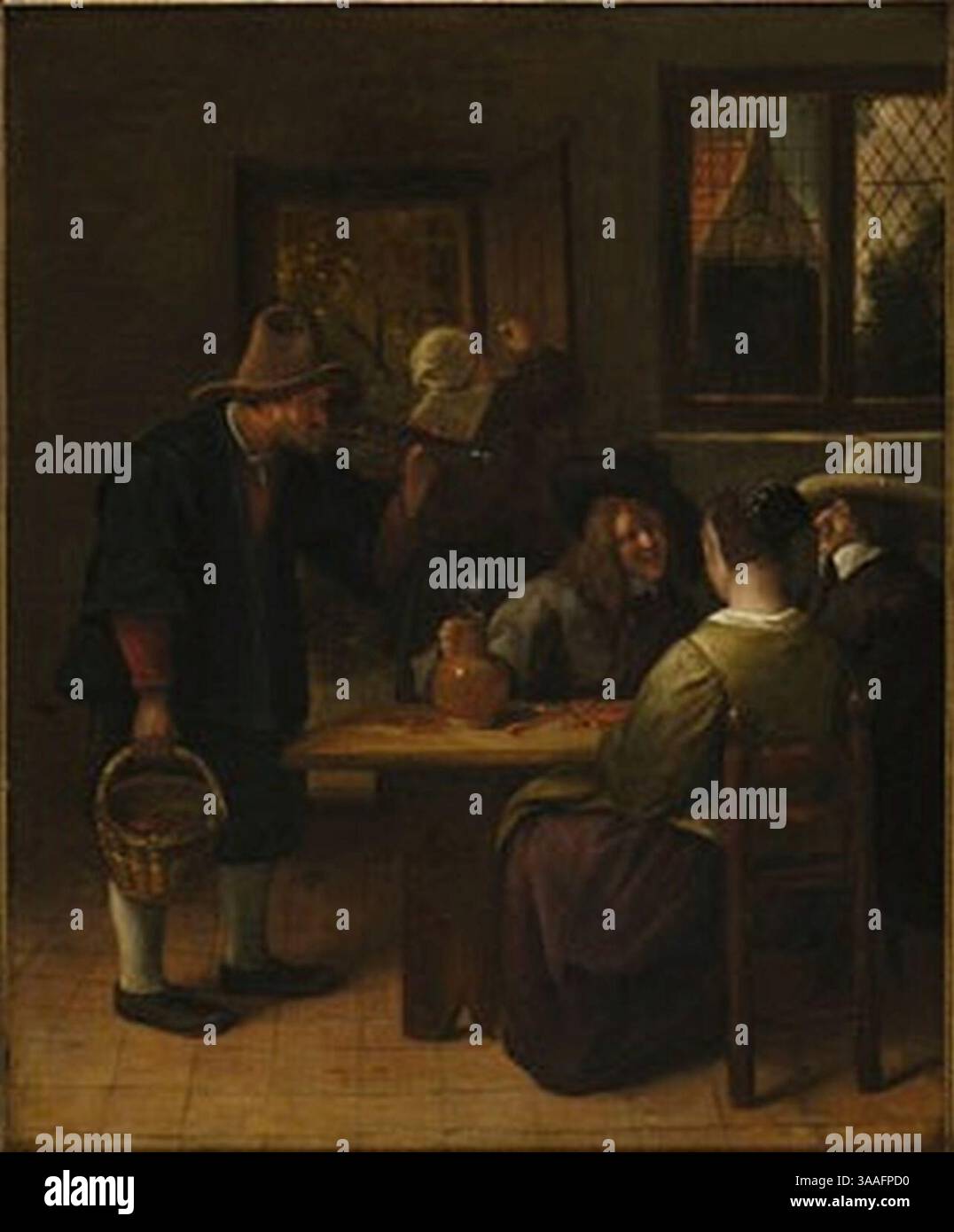 J.H. Steen - Interieur van een herberg met figuren en een man die krab ...