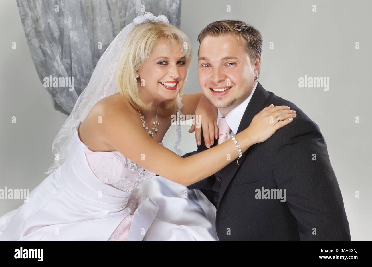 Studio shot of beautiful wedding couple, studio shot Stock Photo
