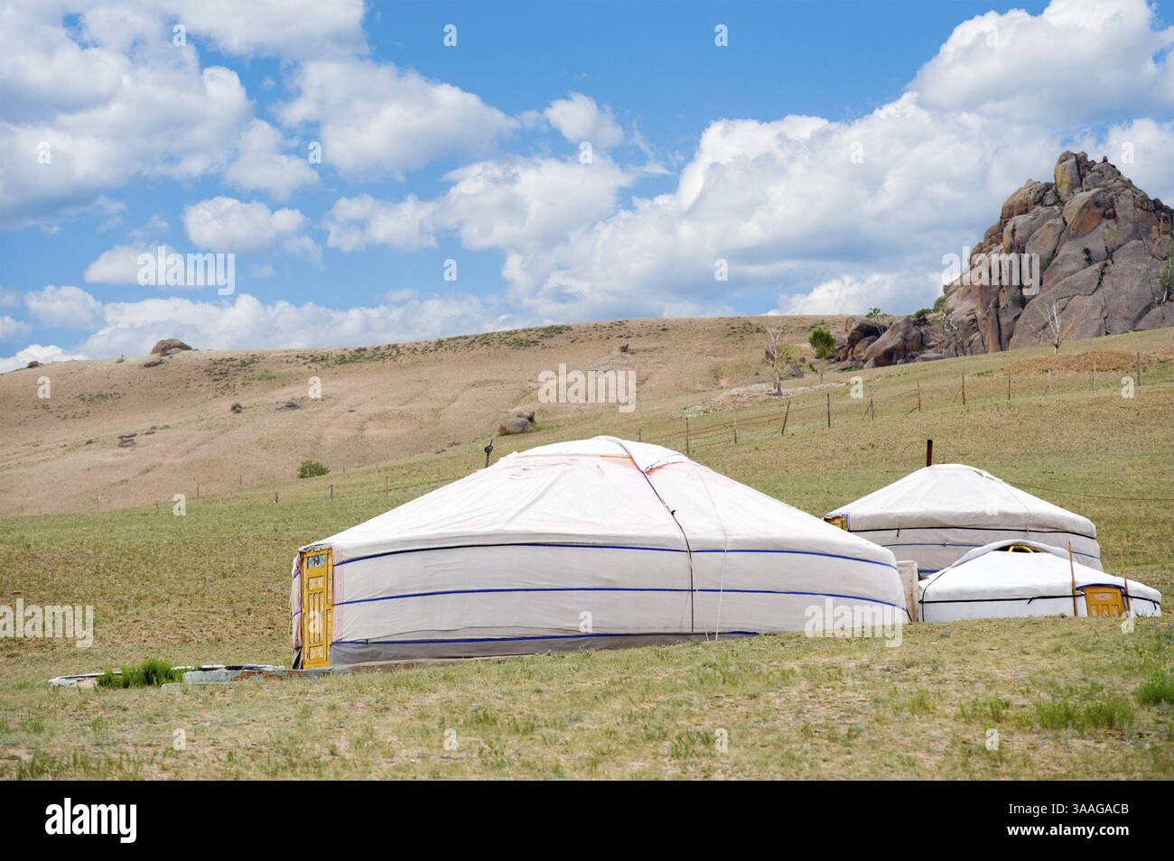 Some Mongolian jurts camping in summer steppe Stock Photo - Alamy