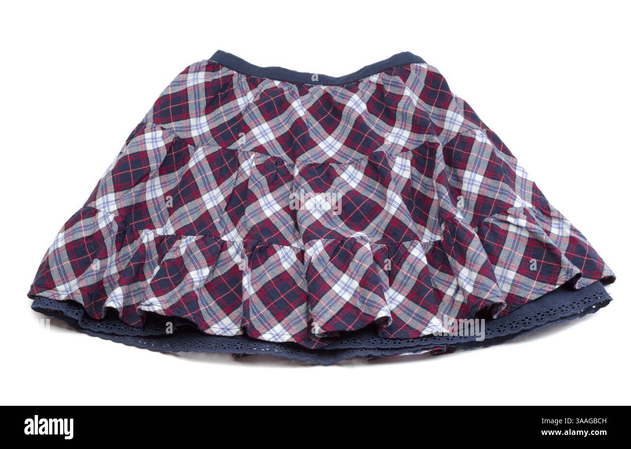 Red and blue plaid skirt. Isolate on white Stock Photo