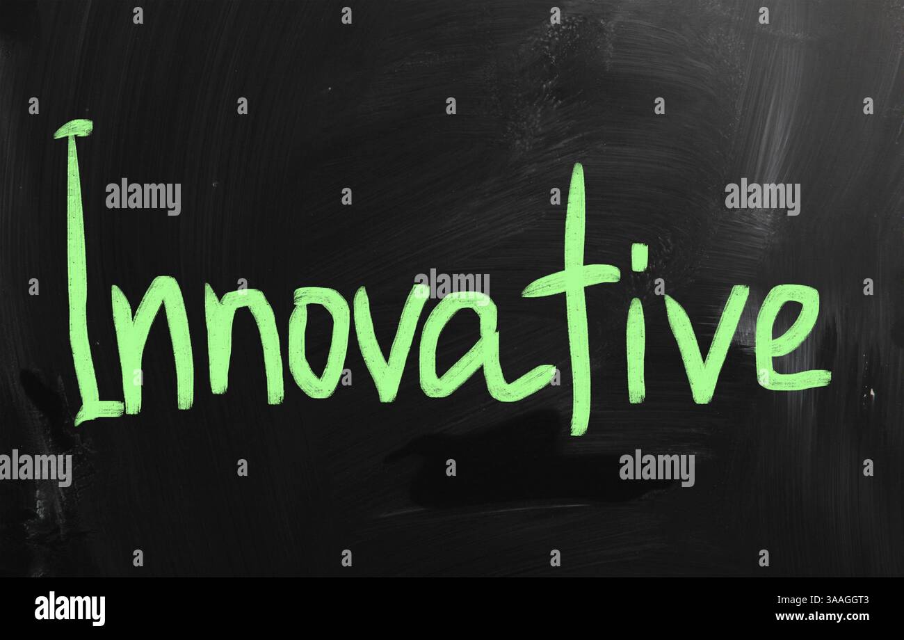 Innovative handwritten with white chalk on a blackboard Stock Photo