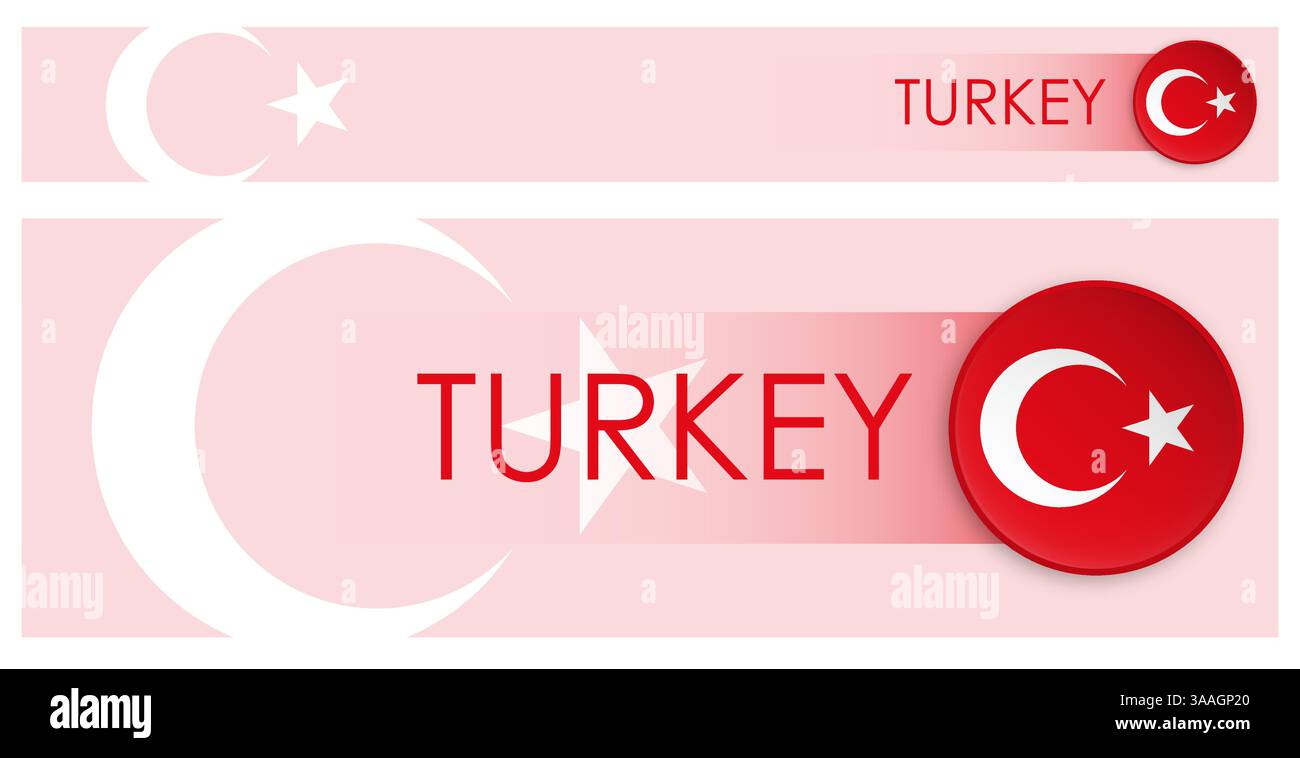 Turkey flag horizontal web banner in modern neomorphism style. Webpage Turkish country header button for mobile application or internet site. Vector Stock Vector