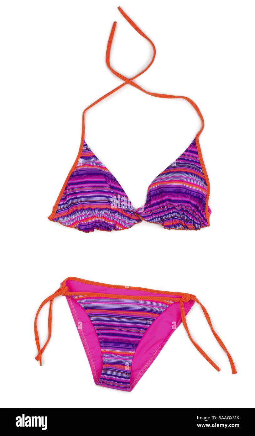 Red striped swimsuit. Isolated on white Stock Photo - Alamy