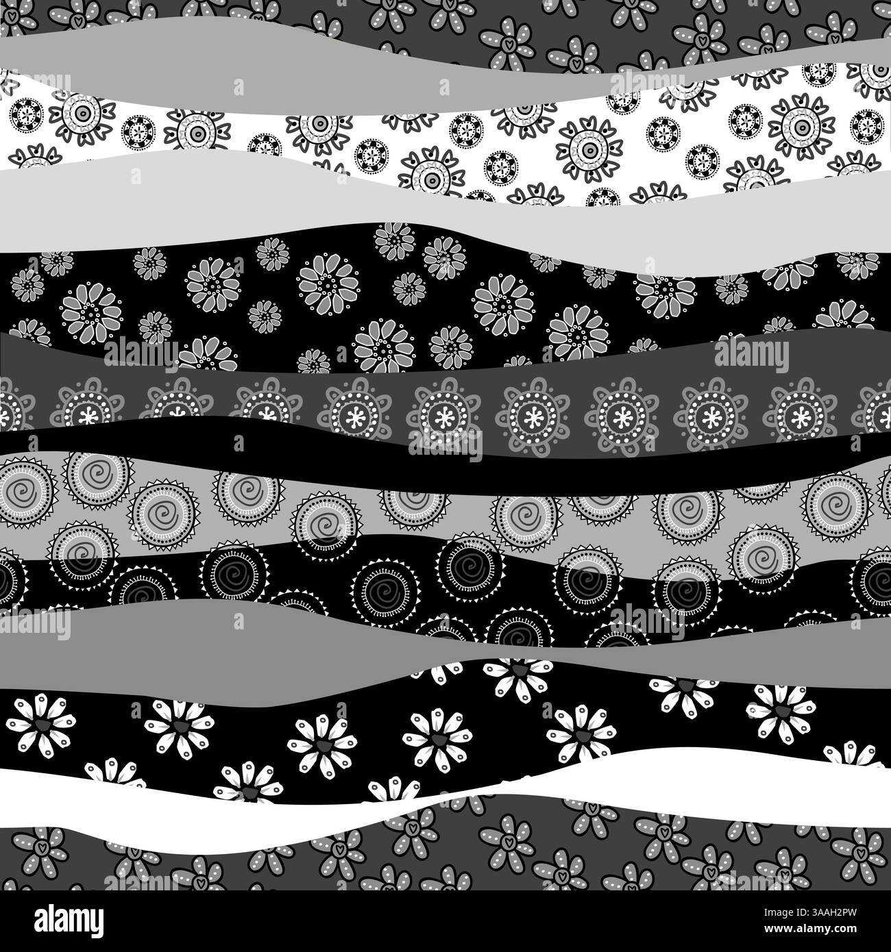 Black and white doodle floral seamless pattern Stock Vector