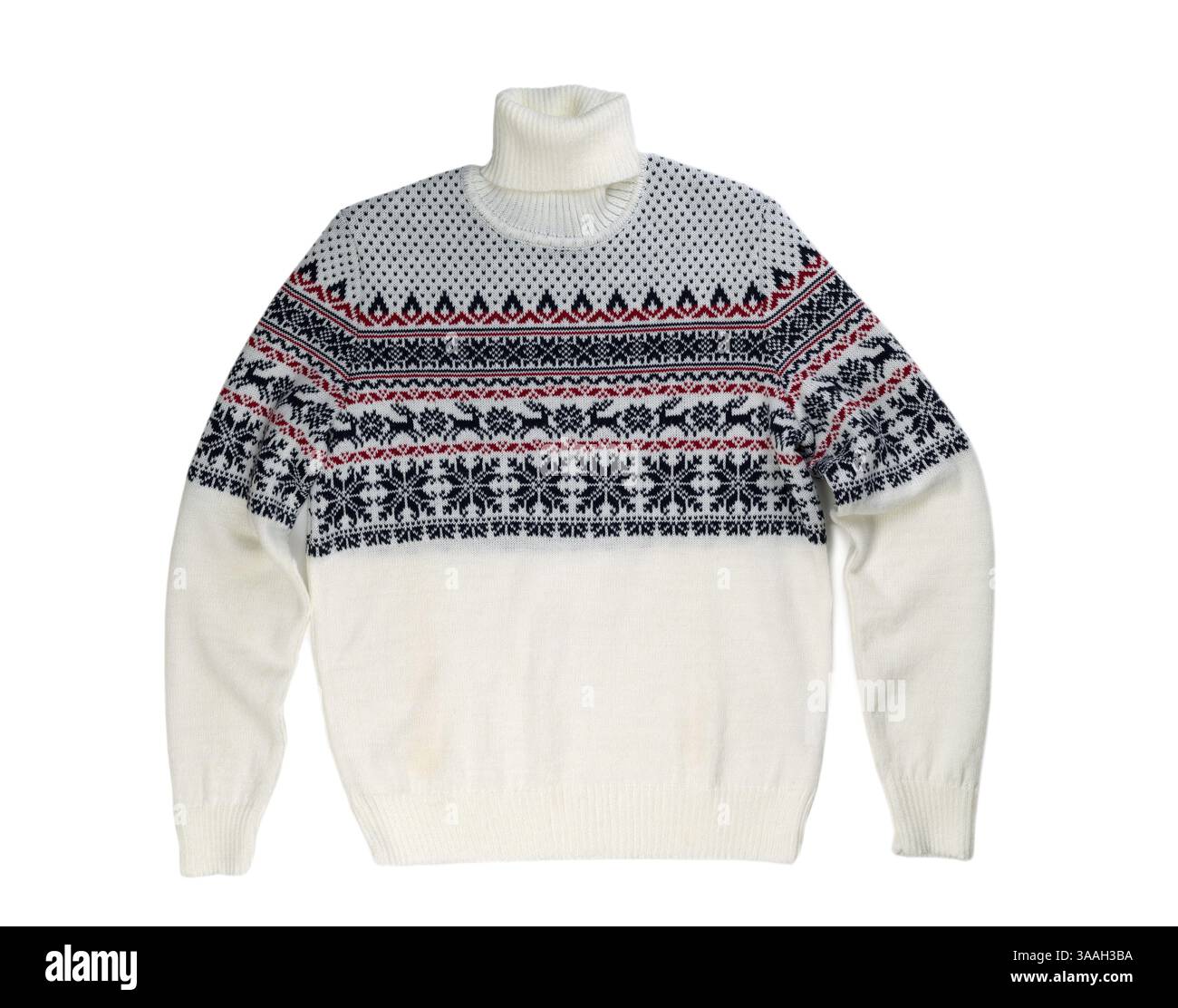 Light knitted sweater with a pattern deer. Isolate on white Stock Photo