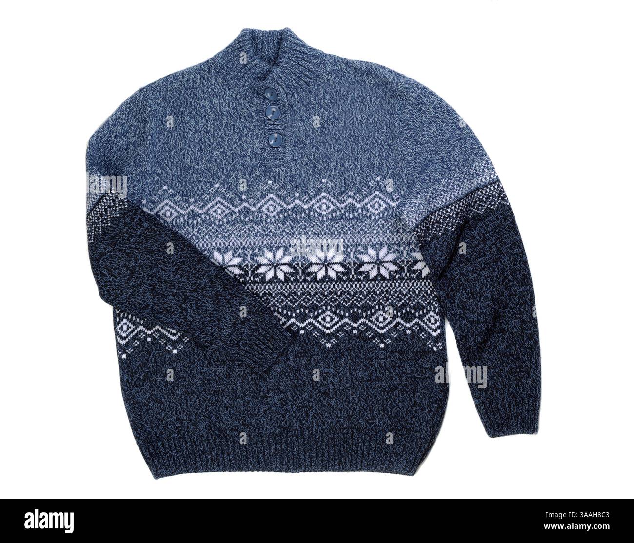 Knitted sweater with snowflake pattern, isolate on white Stock Photo