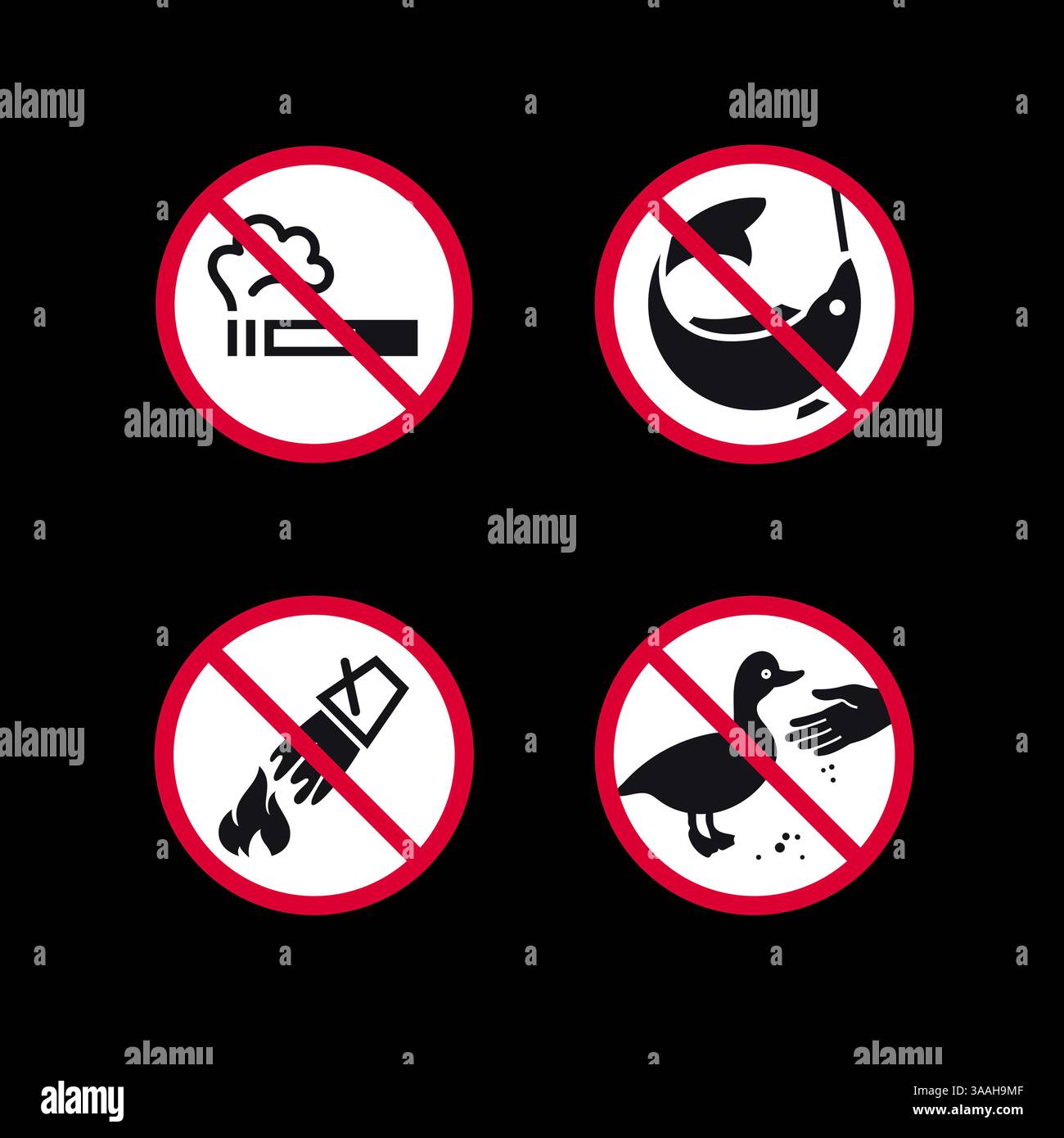 Prohibited signs, forbidden round stickers set, vector icons Stock ...