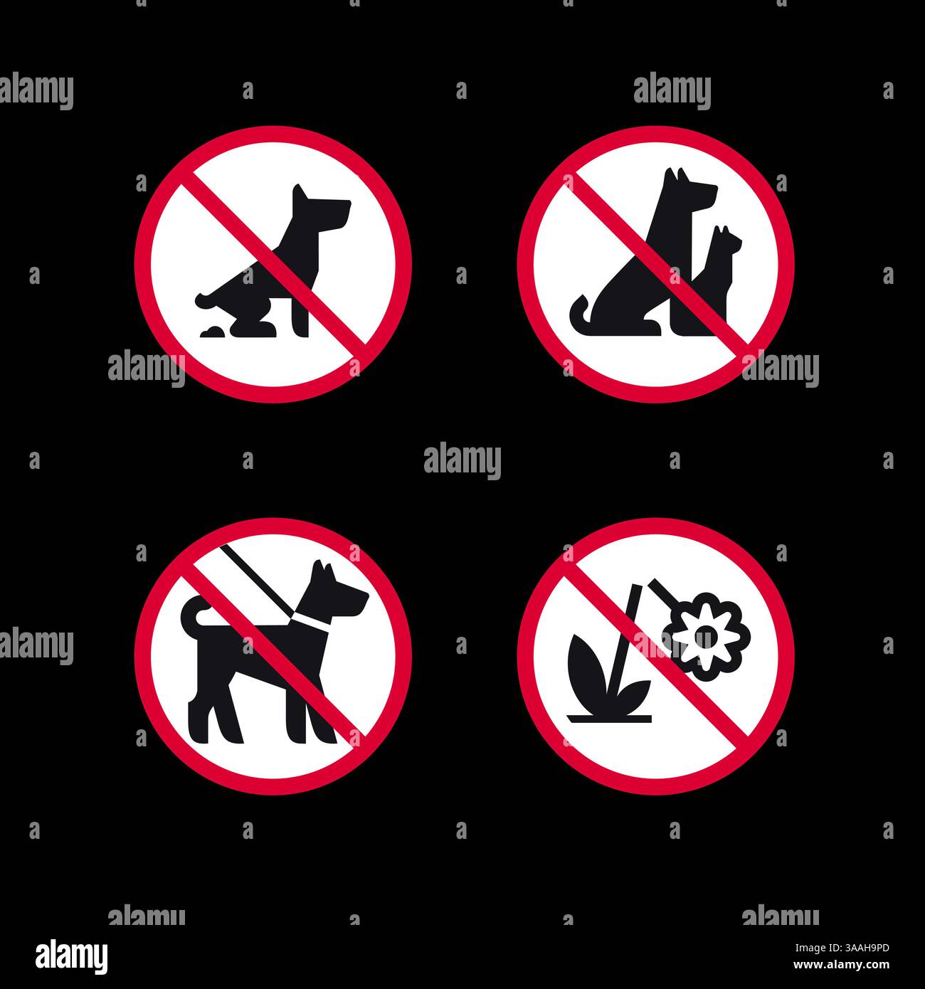 Prohibited signs, forbidden round stickers set Stock Vector