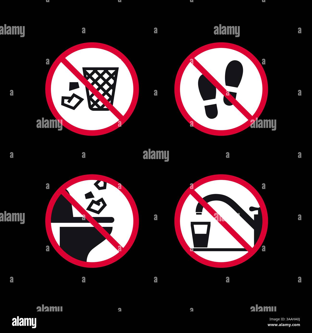 Prohibited signs, forbidden round stickers set Stock Vector