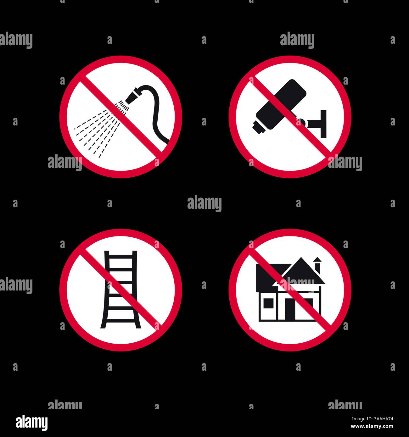 Prohibited signs, forbidden round stickers set Stock Vector