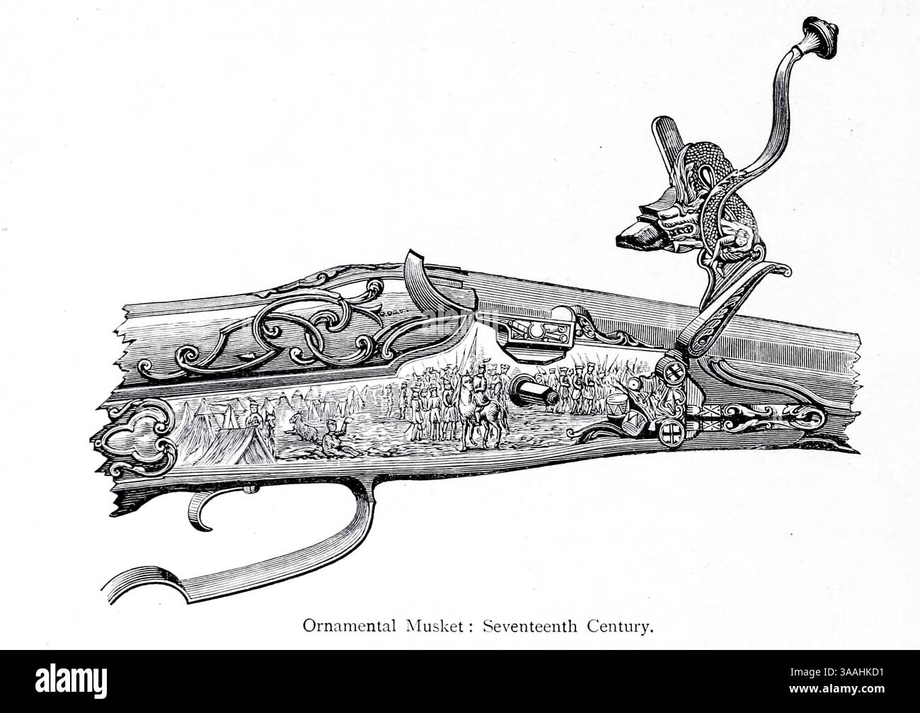 Ornamental Musket : Seventeenth Century. from ' The gun and its development ' by Greener, W.W. (William Wellington) Publication date 1897 Stock Photo