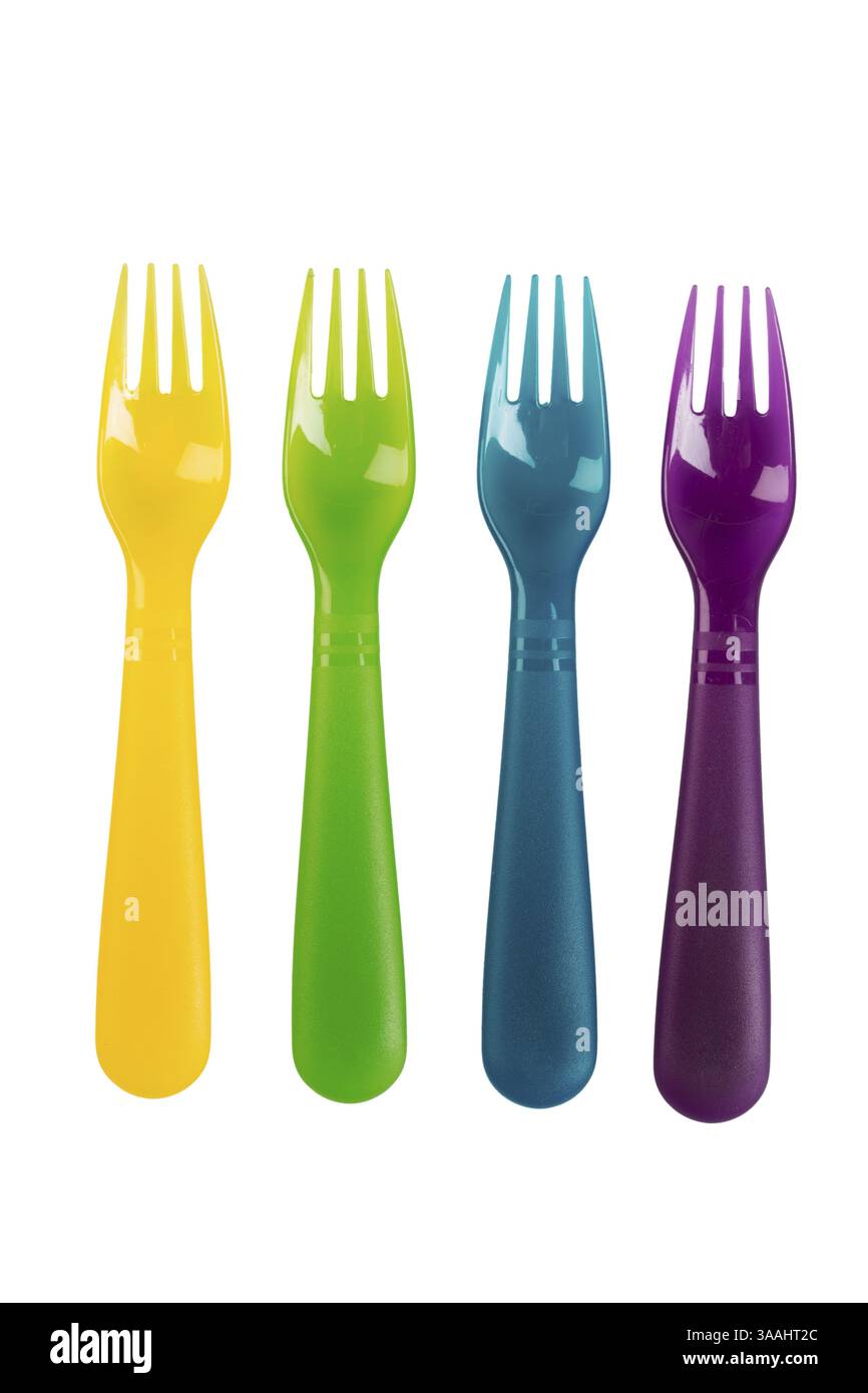 Set of plastic forks. Isolate on white Stock Photo