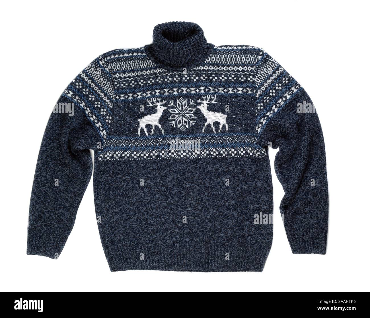 Knitted sweater with a pattern deer. Isolate on white Stock Photo
