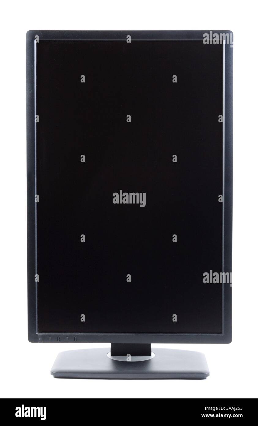 Black IPS LCD monitor in a vertical format. Isolate on white Stock Photo