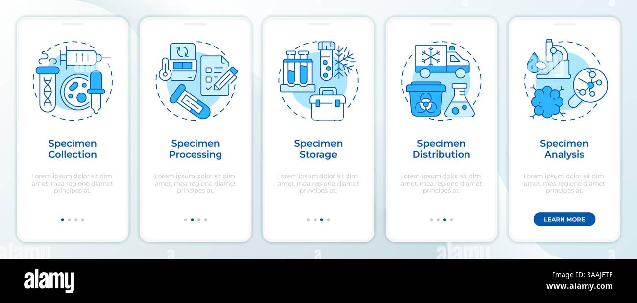 Specimen lifecycle blue onboarding mobile app screen Stock Vector